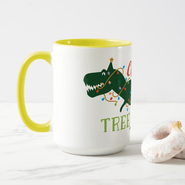 Weihnachtsbaum Rex Niedlich dekoriert Dinosaurier Tasse (Mit Donut)