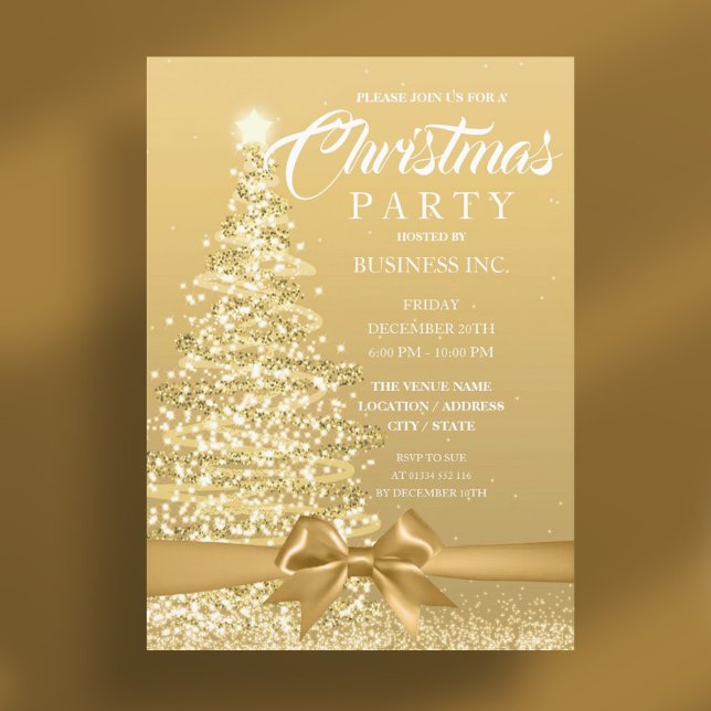 Weihnachtsbaum Ribbon Gold Party Einladung (CORPORATE Christmas Tree Ribbon Gold Party Invitation)
