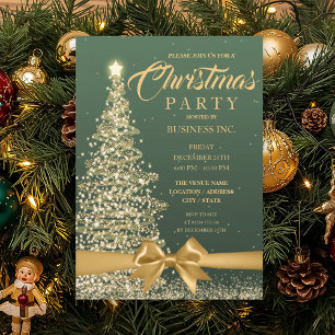 Weihnachtsbaum Ribbon Green Gold Party Einladung