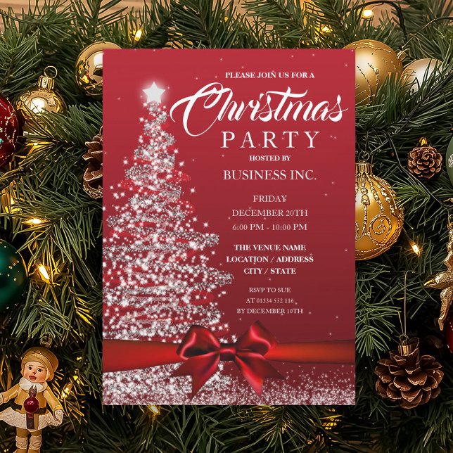 Weihnachtsbaum Ribbon Rotes Party Einladung (CORPORATE Christmas Tree Ribbon Red Party Invitation)