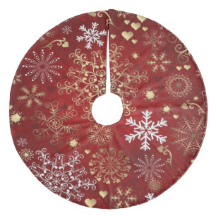 Weihnachtsbaum-Rock/Herzen und Schneeflocken Fleece Weihnachtsbaumdecke