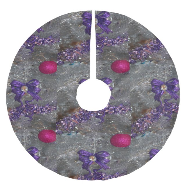 Weihnachtsbaum-Rock-lila Bogen-rosa Verzierung Polyester Weihnachtsbaumdecke (Vorderseite)