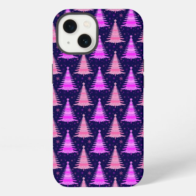 Weihnachtsbaum Rosa Blau Muster Design iPhone Hülle (Rückseite)