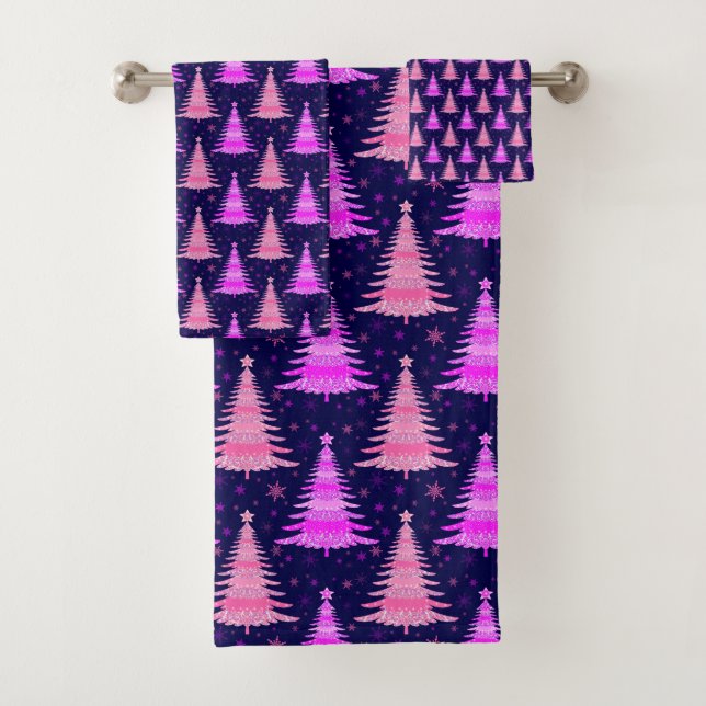 Weihnachtsbaum Rosa blaues Muster Design Badhandtuch Set (Insitu)