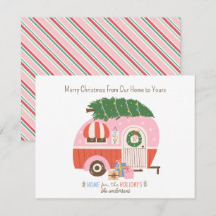 Weihnachtsbaum Rosa Vintage Retro Camper Monogramm Feiertagskarte