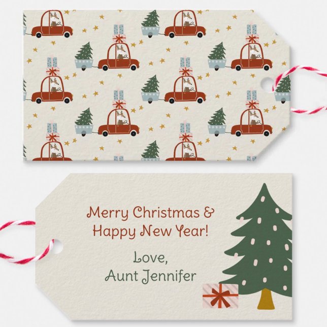 Weihnachtsbaum-Rot-Auto-Illustration Geschenkanhän Geschenkanhänger (Von Creator hochgeladen)