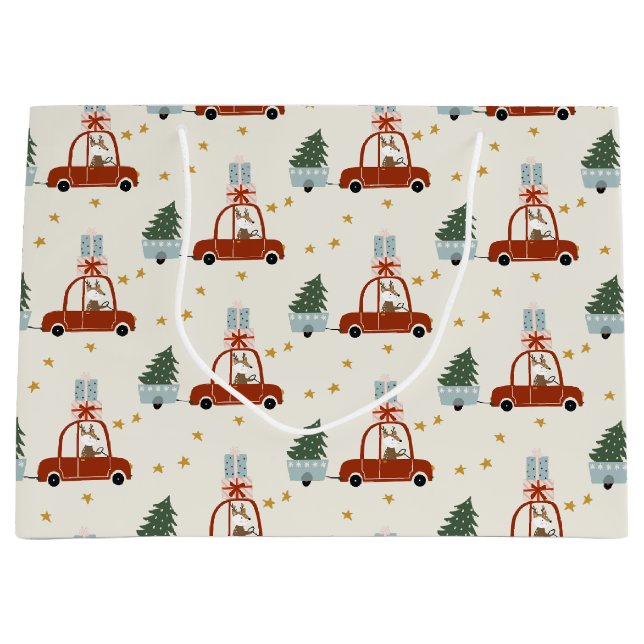Weihnachtsbaum-Rot-Auto-Illustration Geschenktasch Große Geschenktüte (Vorderseite)