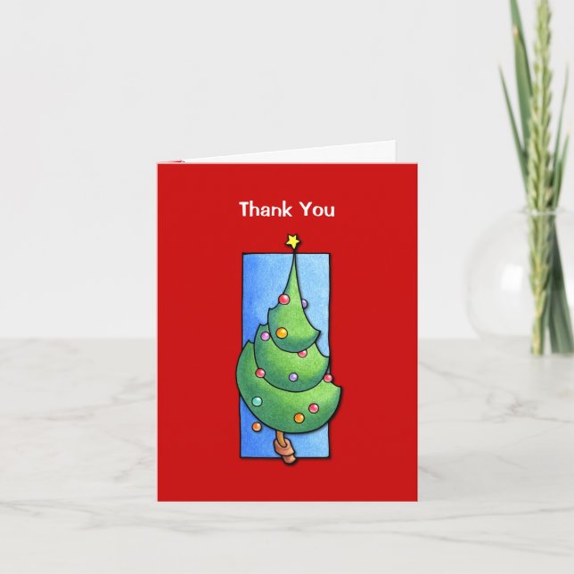 Weihnachtsbaum rot Danke Note Card (Vorderseite)