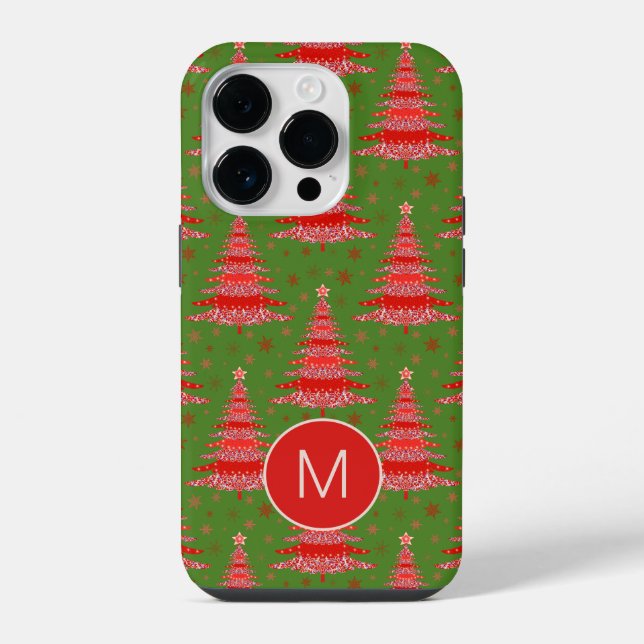 Weihnachtsbaum Rot Grüner Muster-Monogramm iPhone Hülle (Rückseite)
