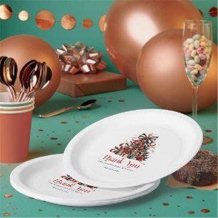 Weihnachtsbaum Rot Retro-Typografie Pappteller