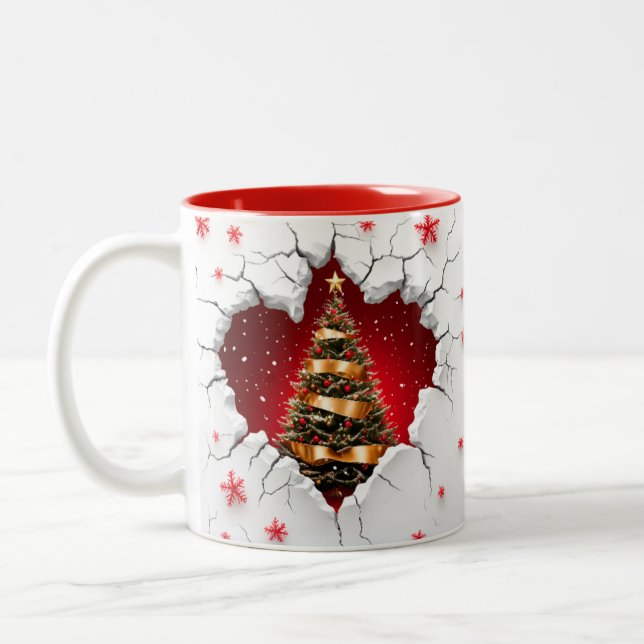 Weihnachtsbaum, Rot und Gold- Schwarzes Interieur Zweifarbige Tasse (Links)