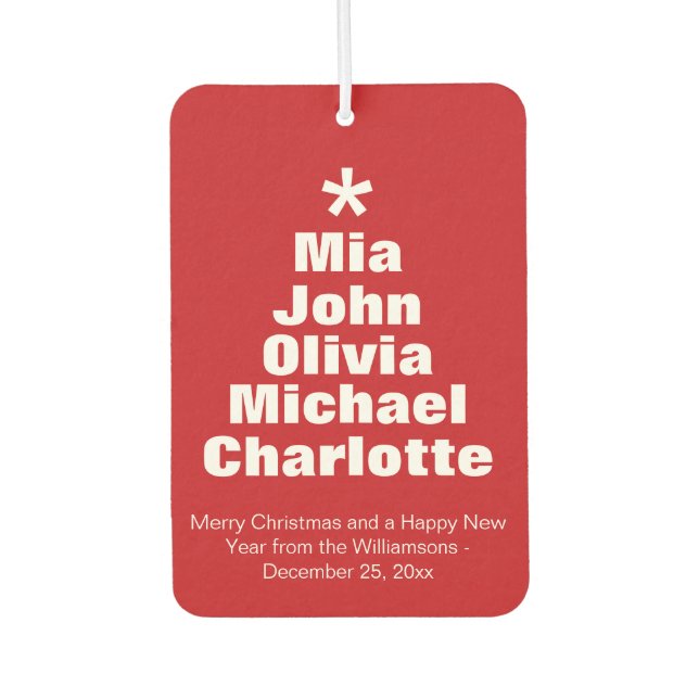 Weihnachtsbaum rot-weiß Familiennamen bevorzugen Autolufterfrischer (Vorderseite)