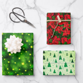 Weihnachtsbaum Rote Poinsettia Rot & Grün Urlaub Geschenkpapier Set