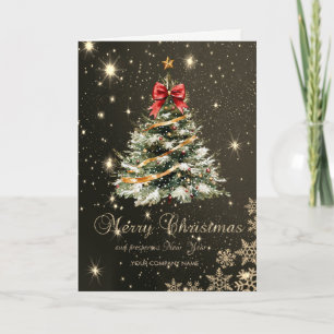 Weihnachtsbaum rote Schleife Schneeflocken, Untern Feiertagskarte