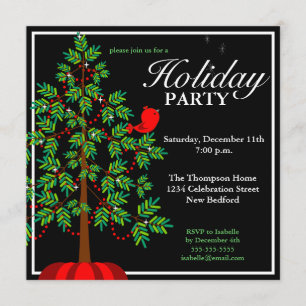 Weihnachtsbaum-rote Vogel-Party Einladung