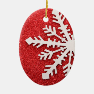 Weihnachtsbaum Roter Glitzer Schneeflocke Keramik Ornament