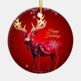 Weihnachtsbaum Roter Rentier Winterferien Keramik Ornament