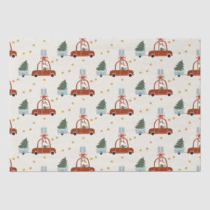 Weihnachtsbaum-Rotes-Auto-Illustration Seidenpapier