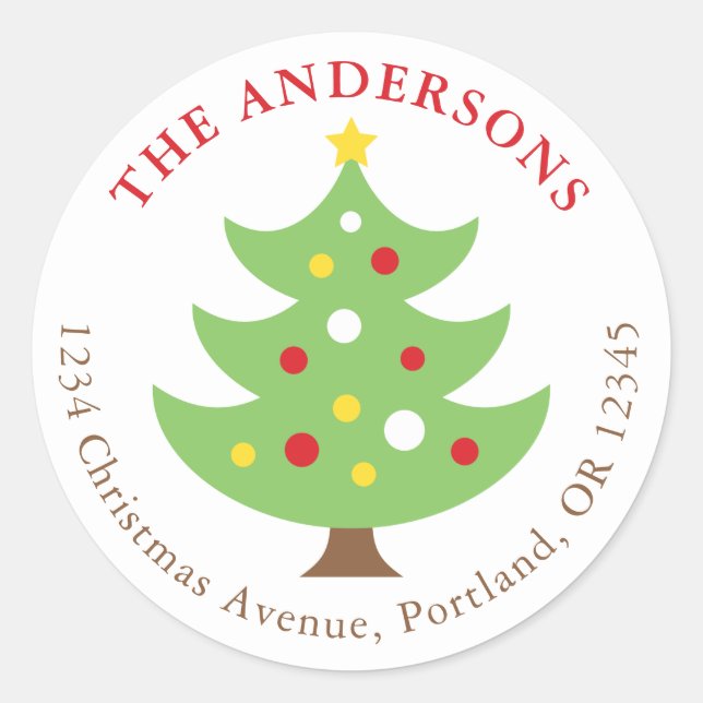 Weihnachtsbaum-Rücksendeadresse Label Runde Runder Aufkleber (Vorderseite)