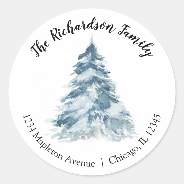 Weihnachtsbaum-Rücksendeadresse Runder Aufkleber (Vorderseite)