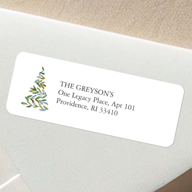 Weihnachtsbaum-Rücksendeadressen-Aufkleber (Fall tree return address labels simple watercolor line art by Victoria Grigaliunas Do Tell A Belle)