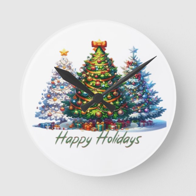 Weihnachtsbaum Runde Wanduhr (Vorderseite)