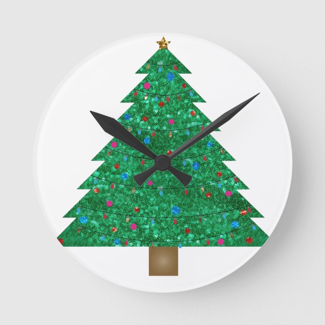 Weihnachtsbaum Runde Wanduhr (Vorderseite)