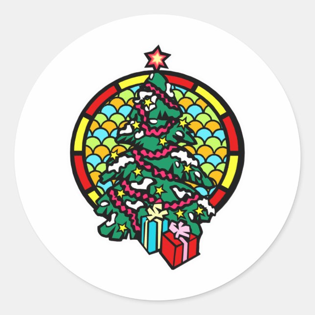 Weihnachtsbaum Runder Aufkleber (Vorderseite)