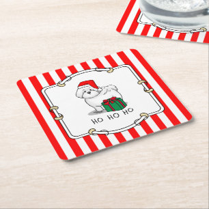 Weihnachtsbaum Santa Bichon Frise Hund Niedlich Rechteckiger Pappuntersetzer