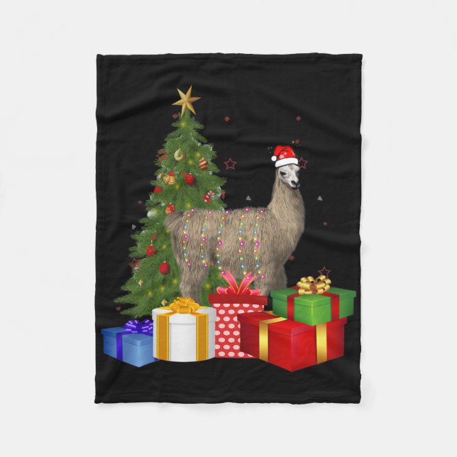 Weihnachtsbaum Santa Lama mit hellen Weihnachtslie Fleecedecke (Vorderseite)