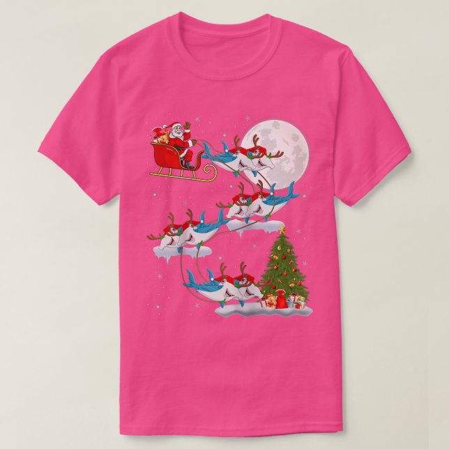 Weihnachtsbaum Santa Riding Hammerhead Hai C T-Shirt (Design vorne)