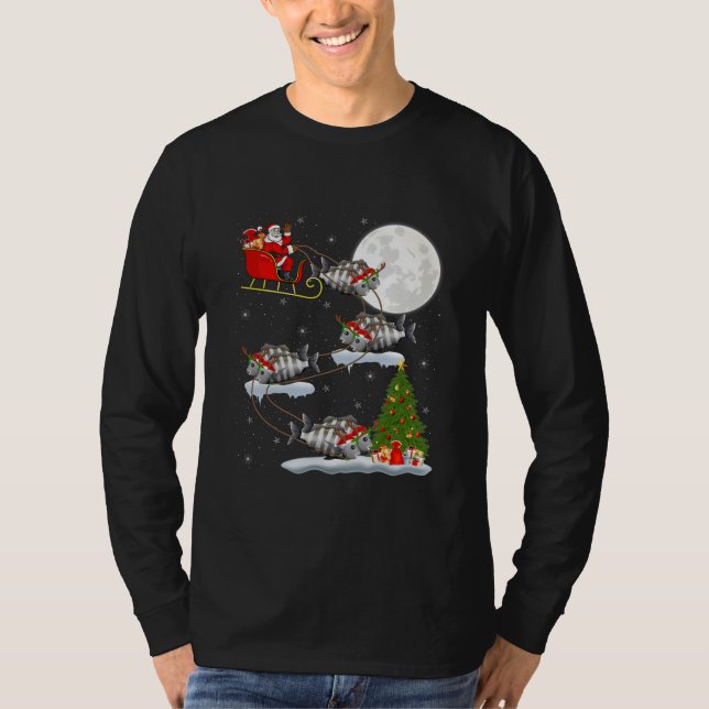 Weihnachtsbaum Santa Riding Sheepshead Fisch T-Shirt (Vorderseite)