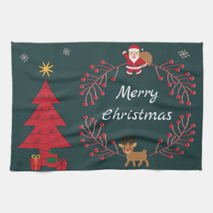 Weihnachtsbaum, Santa und Rudolph Geschirrtuch