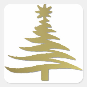 Weihnachtsbaum Schablone Gold Quadratischer Aufkleber