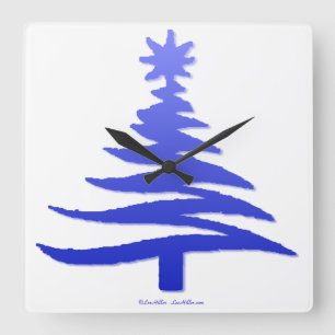 Weihnachtsbaum Schablone Kobaltblau Quadratische Wanduhr