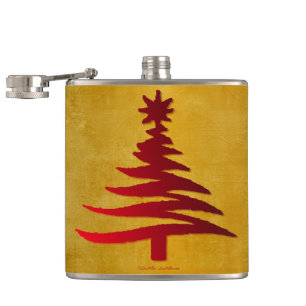 Weihnachtsbaum Schablone Rot auf Gold Flachmann