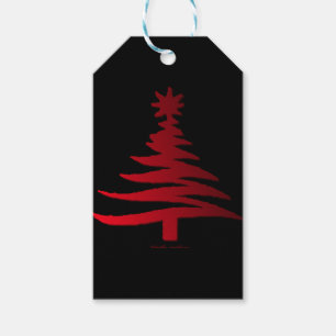 Weihnachtsbaum Schablone Rot auf Schwarz Geschenkanhänger