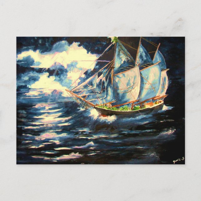 Weihnachtsbaum-Schiff Feiertagspostkarte (Vorderseite)