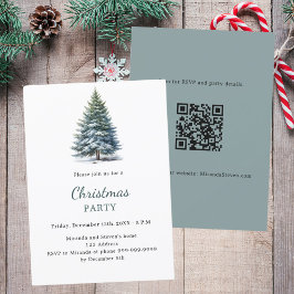 Weihnachtsbaum Schnee handgezeichnet QR-Code Einladung