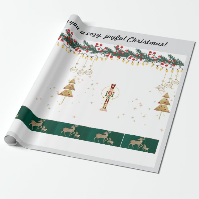 Weihnachtsbaum, Schnee, Hirschpackpapier Geschenkpapier (Ungerollt)