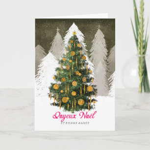 Weihnachtsbaum Schnee in französischer gefalteter  Feiertagskarte