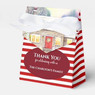 Weihnachtsbaum Schneedecke Hütte Wasserfarbe Geschenkschachtel