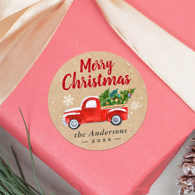 Weihnachtsbaum Schneeflocken Frohe Weihnachten Runder Aufkleber (Von Creator hochgeladen)