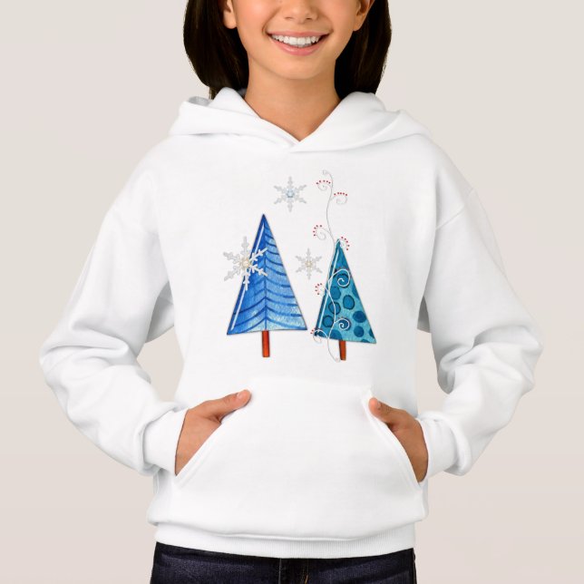 Weihnachtsbaum & Schneeflocken Hoodie (Vorderseite)