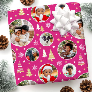 Weihnachtsbaum & Schneeflocken in Rosa mit individ Geschenkpapier