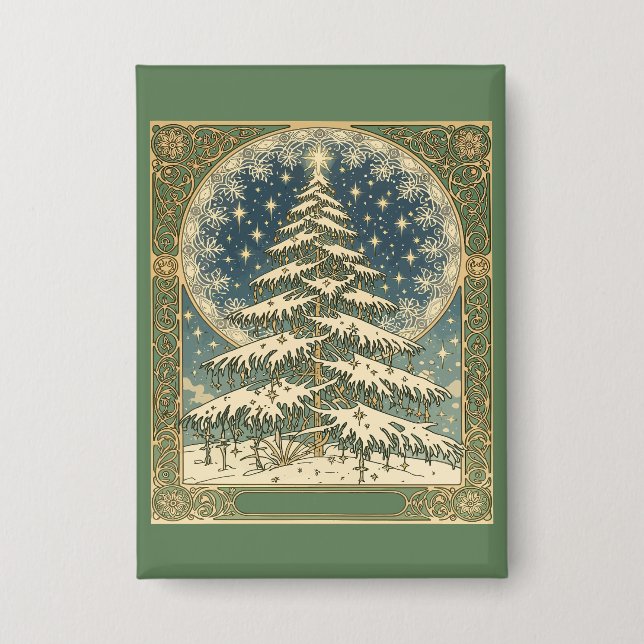 Weihnachtsbaum Schneeflocken und Sterne Art Nouvea Button (Vorderseite)