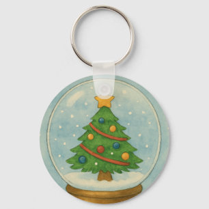 Weihnachtsbaum-Schneekugel in Wasserfarben-Winter Schlüsselanhänger