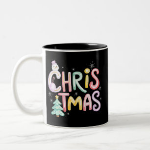 Weihnachtsbaum-Schneemann-Glitter-Coquette im Prep Zweifarbige Tasse