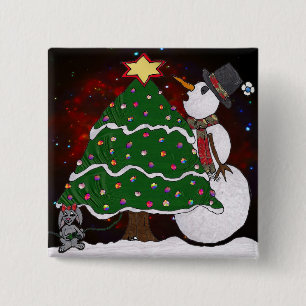 Weihnachtsbaum Schneemann Überraschung Kunst Druck Button