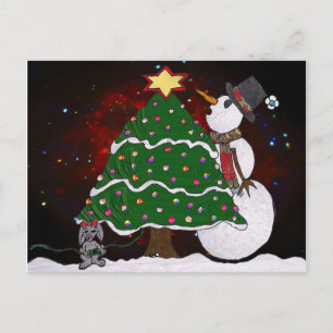 Weihnachtsbaum Schneemann Überraschung Kunst Druck Feiertagspostkarte